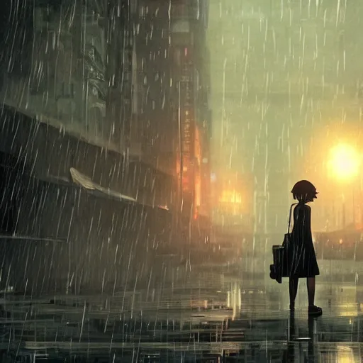 Image similar to raining dark dieselpunk dystopia makoto shinkai