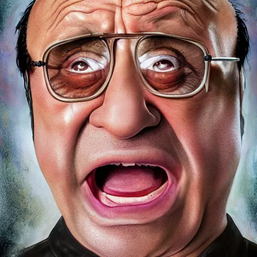 Prompt: hyperrealistic mixed media high resolution image of Danny DeVito angrily screaming into a urinal, stunning 3d render inspired art by István Sándorfi and Greg Rutkowski and Unreal Engine, perfect symmetry, dim volumetric lighting, 8k octane beautifully detailed render, post-processing, extremely hyper-detailed, intricate, epic composition, highly detailed attributes, highly detailed atmosphere, full body shot, cinematic lighting, masterpiece, trending on artstation, very very detailed, masterpiece, stunning, flawless structure, lifelike texture, perfection,