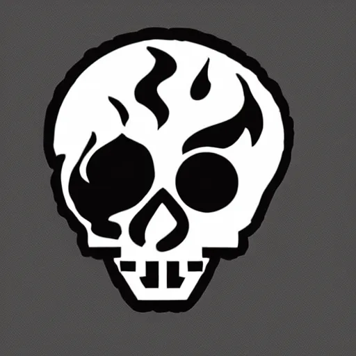 Prompt: a retro minimalistic menacing clean skull with fire flame enamel pin, hd, concept art, artstation, deviantart