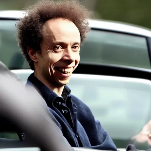 malcolm gladwell happily driving a car stuck in traffic Stable