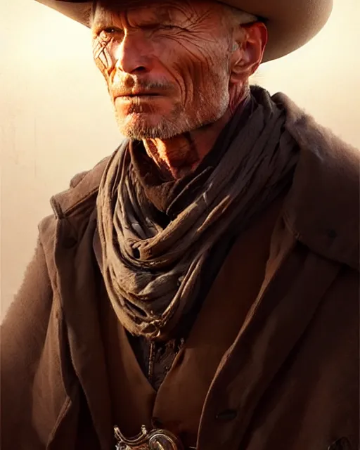 Image similar to ed harris portrait, intricate western designs, elegant, highly detailed, sharp focus, art by artgerm and greg rutkowski and wlop