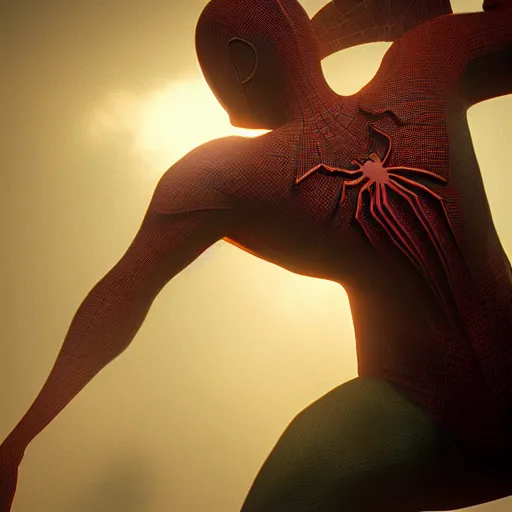 Prompt: moody atmospheric render of an orange and green spiderman by wlop made with unreal engine