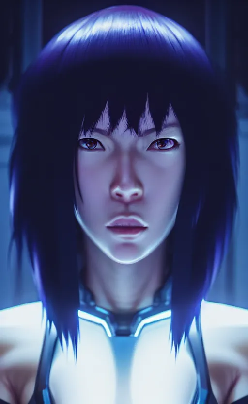 Image similar to a film still portrait of a motoko kusanagi ghost in the shell, finely detailed features : : gits sac twenty forty five netflix : : by ilya kuvshinov, rossdraws, artgerm, sola digital arts, octane render, production ig, volumetric lighting, anti aliasing, raytracing : :