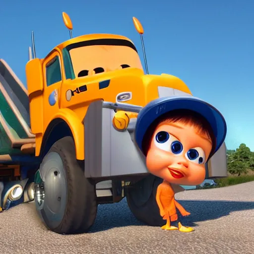 Image similar to pixar mom with a dump truck