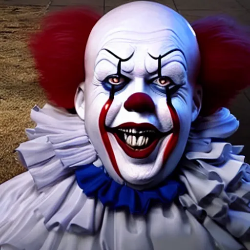 Prompt: Donald Trump with Pennywise body, realistic artstyle, wide shot, dramatic lighting, octane render, hyperrealistic, high quality, highly detailed, HD, beautiful, cinematic, 8k, unreal engine, facial accuracy, symmetrical