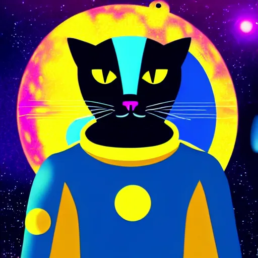 Image similar to A serious-looking cat wearing a space-suit, the background is inspired by two colliding galaxies, e-sports logo vector