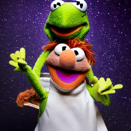 Image similar to studio portrait still of muppet!!!!! david bowie space oddity!!!!!! as a muppet muppet as a muppet, 8 k, studio lighting, key light,