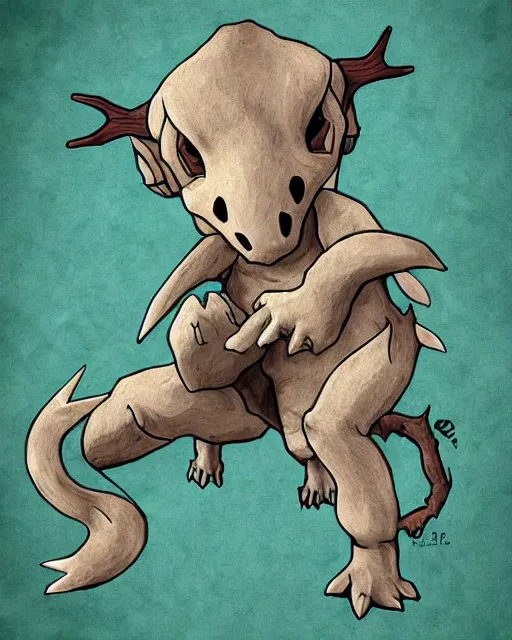 Prompt: Cubone mixed with a Wendingo from lovecraft picture in the style of and Greasley, Laurie and ross tran