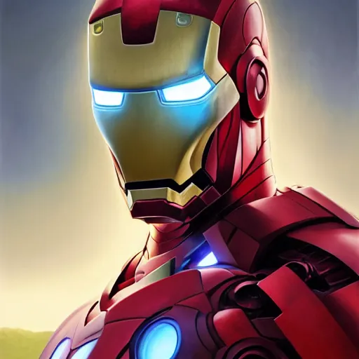 Image similar to highly detailed portrait of iron man, stephen bliss, unreal engine, fantasy art by greg rutkowski, loish, rhads, ferdinand knab, makoto shinkai and lois van baarle, ilya kuvshinov, rossdraws, tom bagshaw, global illumination, radiant light, detailed and intricate environment