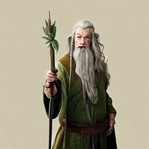 Image similar to Gandalf from the hobbit holding a giant marijuana joint, amazing digital art, trending on artstation, highly detailed