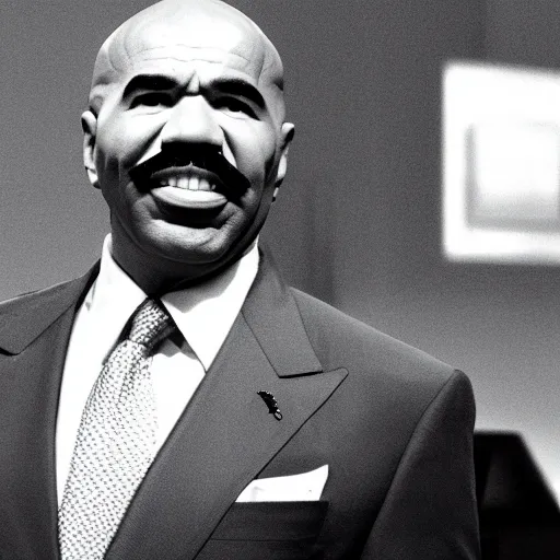 Image similar to steve harvey posing next to a nuclear bomb, detailed face, 4 k, deviantart