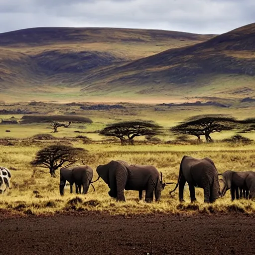 Prompt: Scottish landscape mixed with African landscape