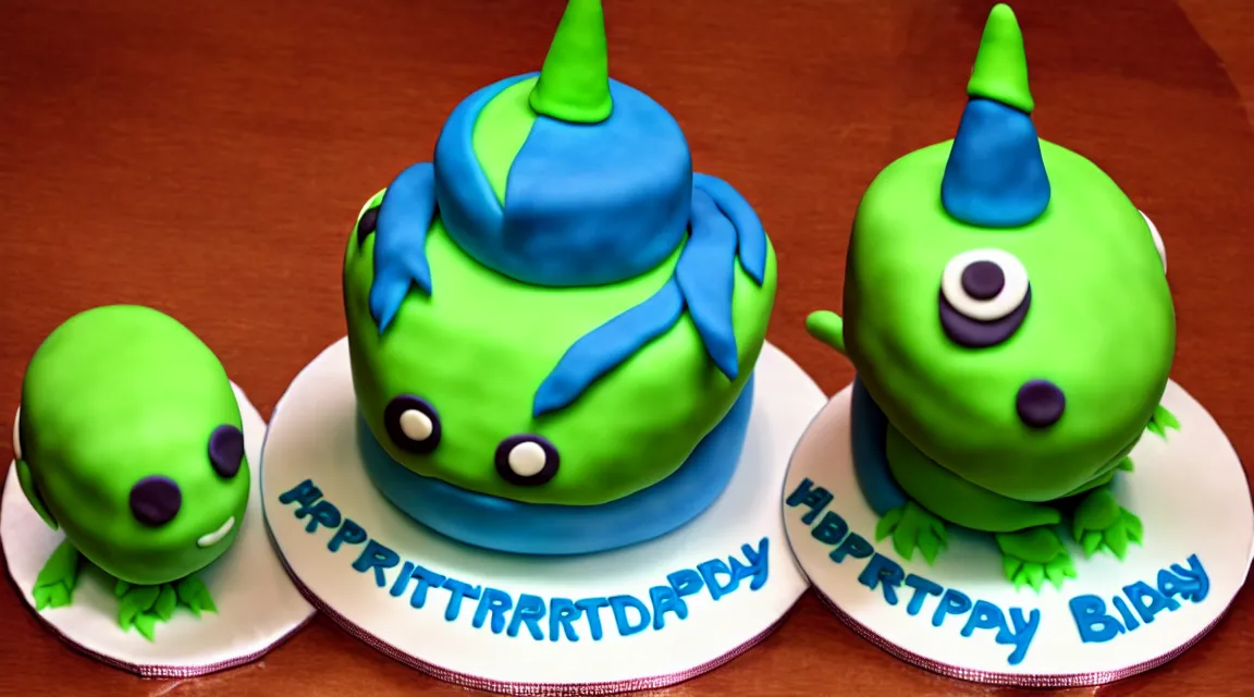 Image similar to beautiful birthday cake with an alien figure