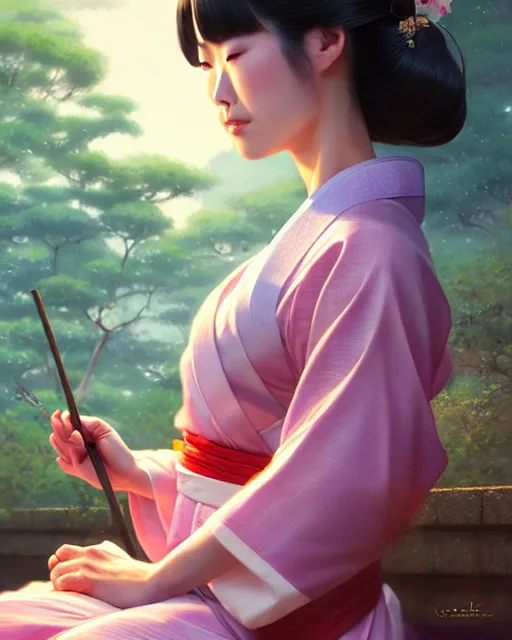 Image similar to a beautiful okinawa girl wear elegant yukata in festival | | summer night, realistic shaded, pleasant face, good looking, fine details, 4 k realistic, cryengine, realistic shaded lighting poster by greg rutkowski, magali villeneuve, artgerm, jeremy lipkin and michael garmash and rob rey