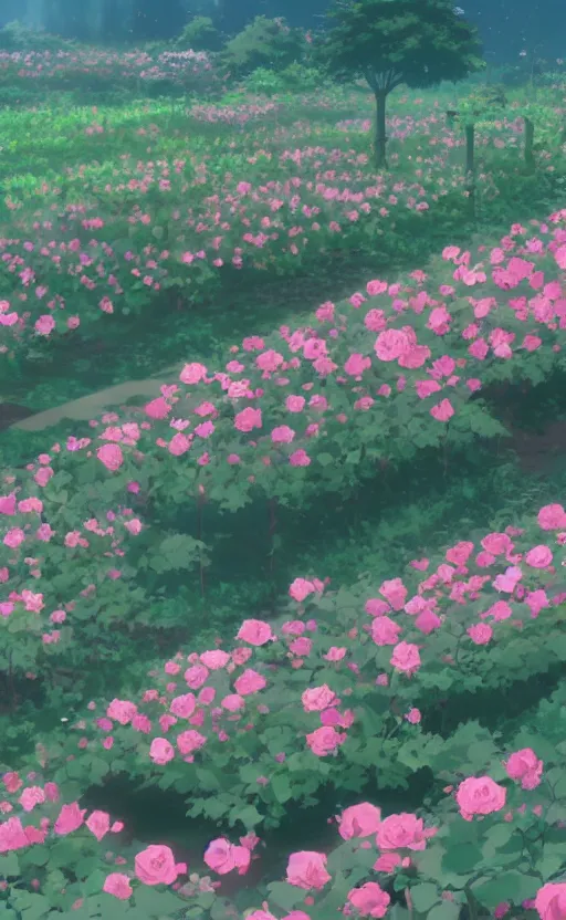 Image similar to rose garden by makoto shinkai, no people