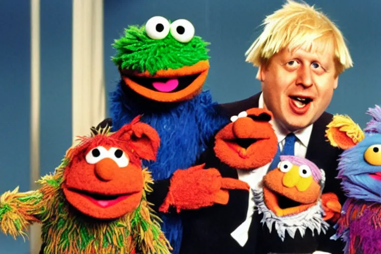 Prompt: Boris Johnson as a muppet on Sesame Street VHS recording