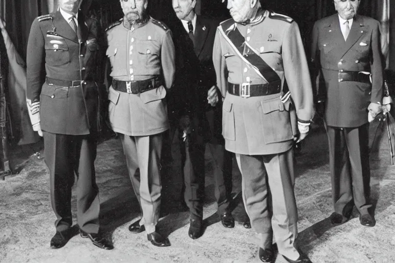 Prompt: portrait of juan carlos i with general franco, general, army, 1 9 3 7, spain, jose maria diaz casariego, bartolome ros, juan jose serrano, leica