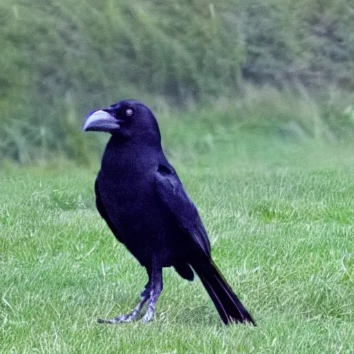 Prompt: a crow has long, blonde hair, silly photo.