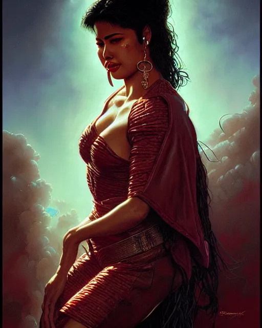 Image similar to selena quintanilla perez, character portrait, portrait, close up, concept art, intricate details, highly detailed by greg rutkowski, michael whelan and gustave dore