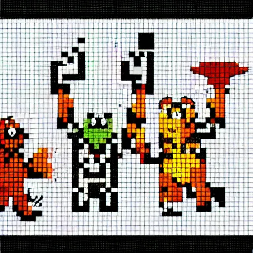 Image similar to muppets 8 - bit pixel art, atari game