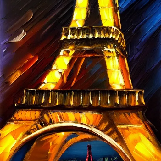 Image similar to palette knife oil painting of eiffel tower at dusk