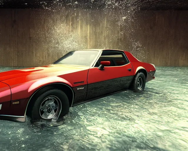 Prompt: 1 9 8 2 pontiac firebird trans am submerged under water, cinematic, photoreal, by red dead redemption 2