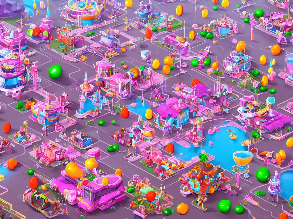 Image similar to Candy Crush City, Ilse Gort, Olya Bossak, artstation