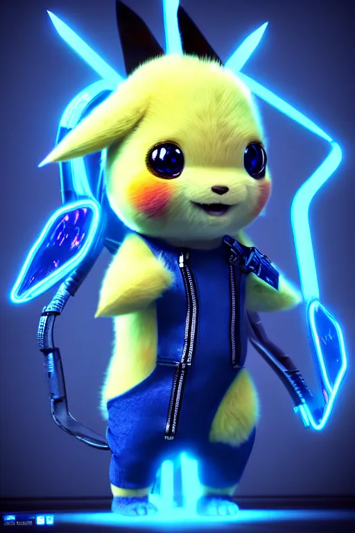 Image similar to high quality 3 d render sci - fi metaverse avatar! hybrid fighting, highly detailed, unreal engine cinematic smooth, in the style of detective pikachu & blade runner, hannah yata charlie immer, dark blue neon light, low angle, uhd 8 k, sharp focus