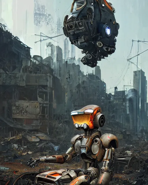 portrait of a broken rusty old mass effect robot in a Stable