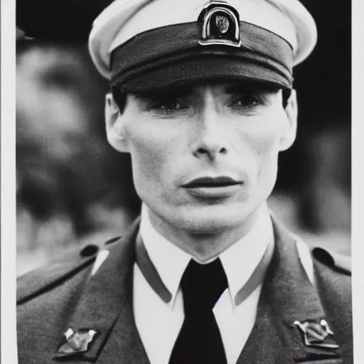 Image similar to cillian murphy in a world war ii uniform, black and white film photography, realistic face, cabinet card, 2 5 mm lens, cinematography by roger deakins