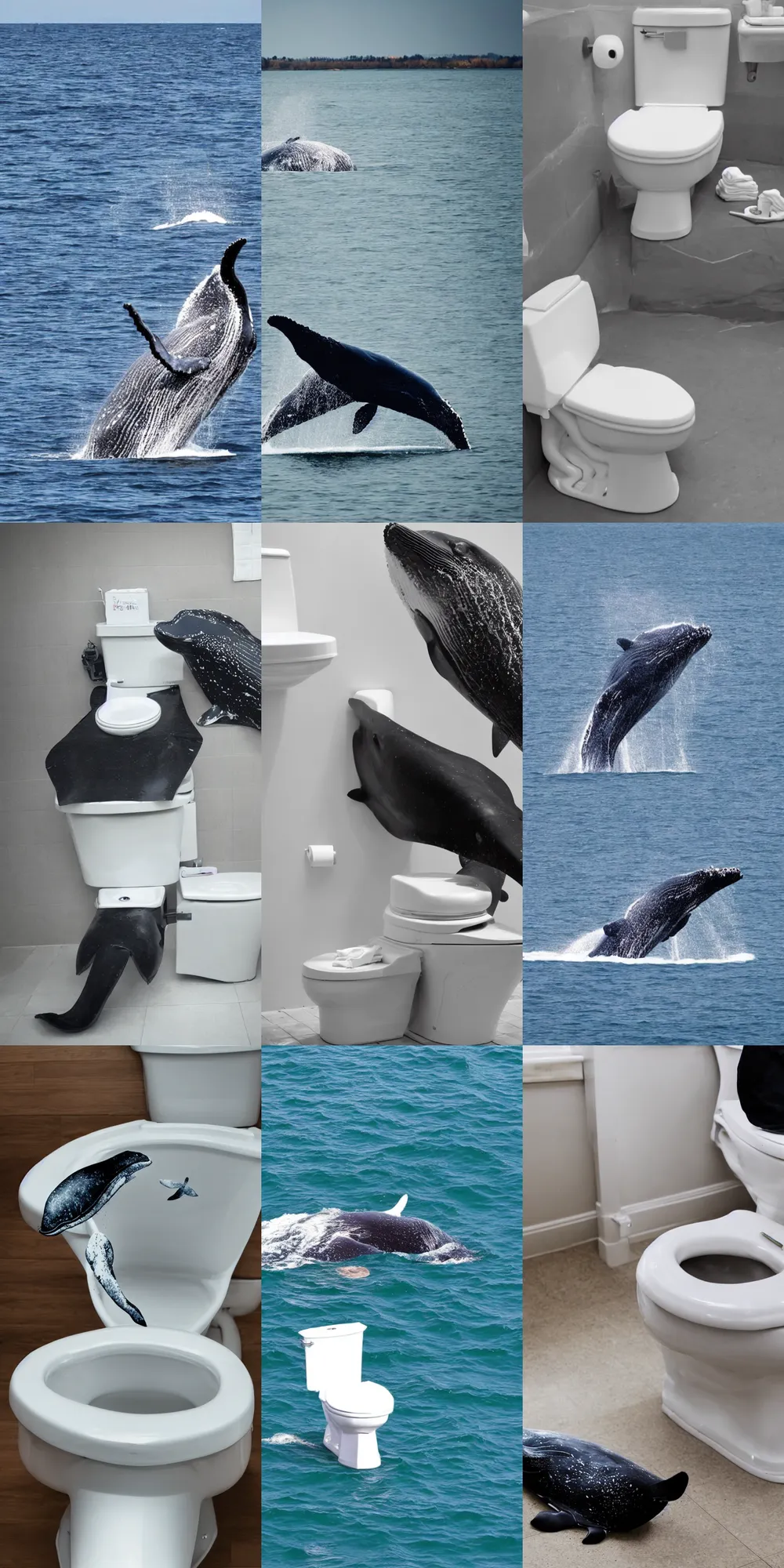 Prompt: a whale sitting on the toilet