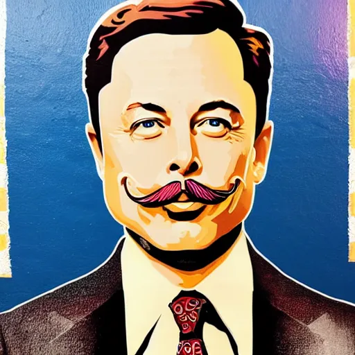 Prompt: long mustache elon musk wall painting, new york