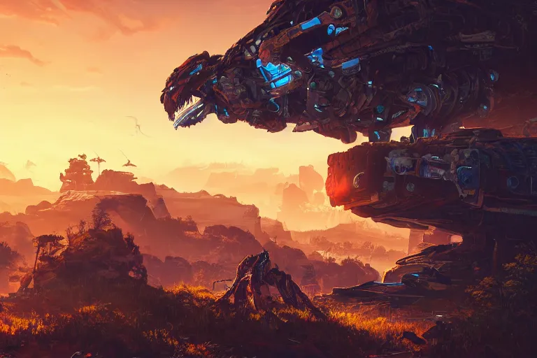 Image similar to slitherfang machine mecanical creature robot of horizon forbidden west horizon zero dawn radiating a glowing aura global illumination ray tracing hdr fanart arstation by ian pesty and alena aenami artworks in 4 k