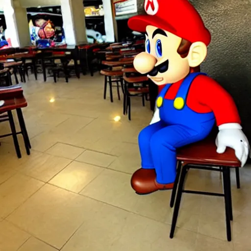 Image similar to mario sitting at star bucks.