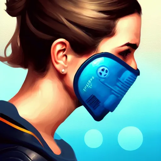 Image similar to a profile photo of an undercover agent with oxygen mask, side profile in underwater, highly detailed, digital painting, artstation, concept art, smooth, sharp focus, illustration by Sandra Chevrier