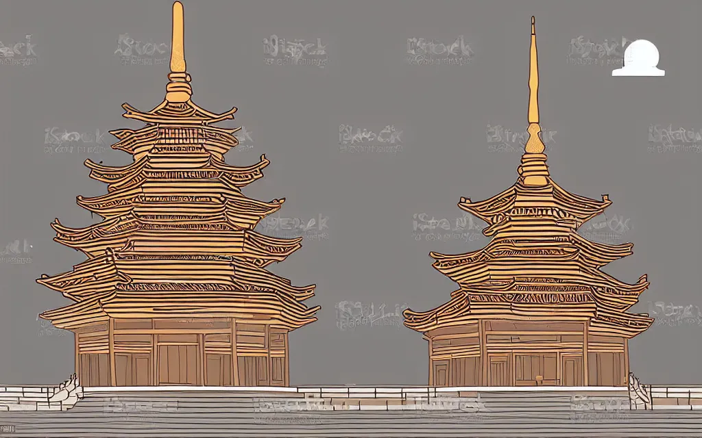 Image similar to large chinese buddhist pagoda in park, vector art, minimalism,