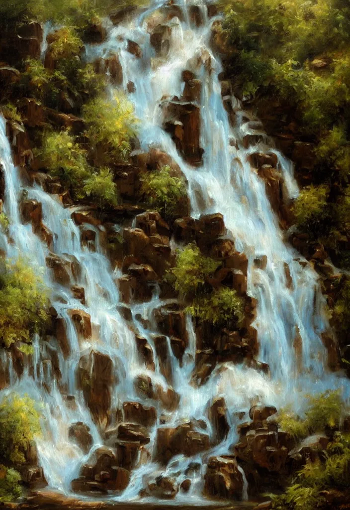 Prompt: a waterfall made out of chocolate by salvador dalli oil on canvas digital art.