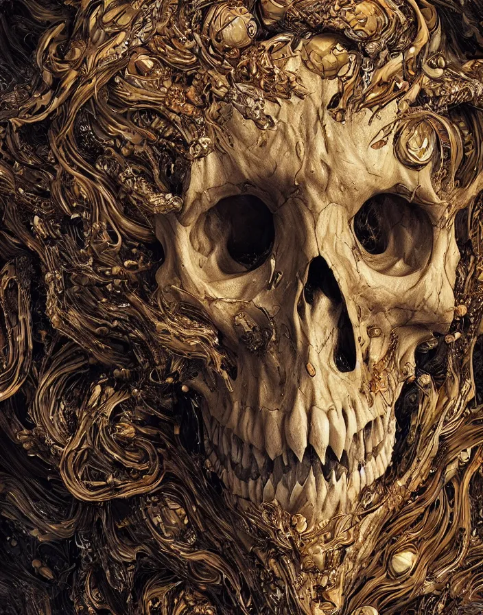 Image similar to portrait of a monster skull. thousands of teeth. burning water distortions. intricate abstract. intricate artwork. by Tooth Wu, wlop, beeple, dan mumford. octane render, trending on artstation, greg rutkowski very coherent symmetrical artwork. cinematic, hyper realism, high detail, octane render, 8k, depth of field, bokeh. iridescent accents