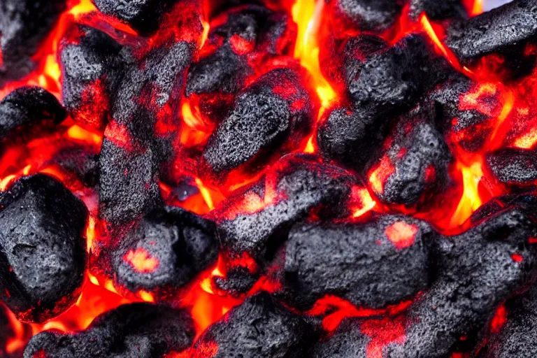 Image similar to smoldering hot black and red coals, closeup macro photo, ultra details,