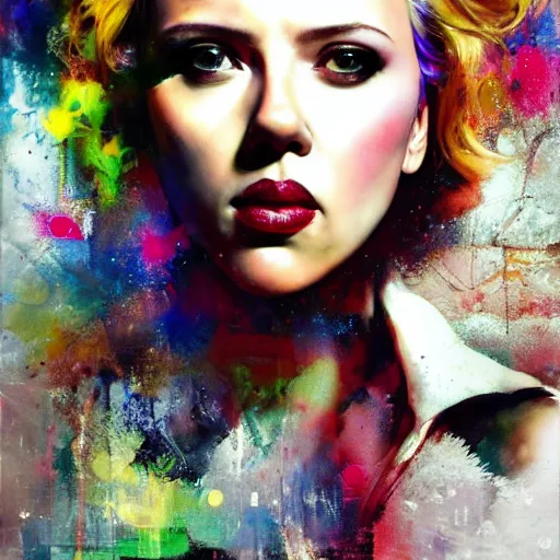 Image similar to scarlett johansson as delirium from sandman, ( hallucinating colorful soap bubbles ), by jeremy mann, by sandra chevrier, by dave mckean and richard avedon and maciej kuciara, punk rock, tank girl, high detailed, 8 k