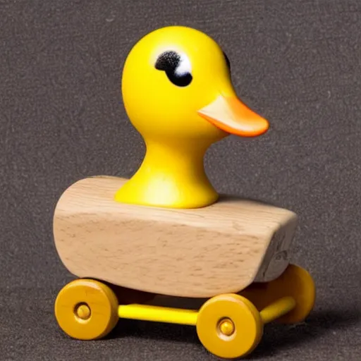 Prompt: a toy wooden duck with wheels