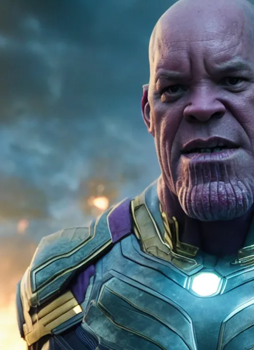 Image similar to film still of Will Smith as Thanos in Avengers Endgame, 4k