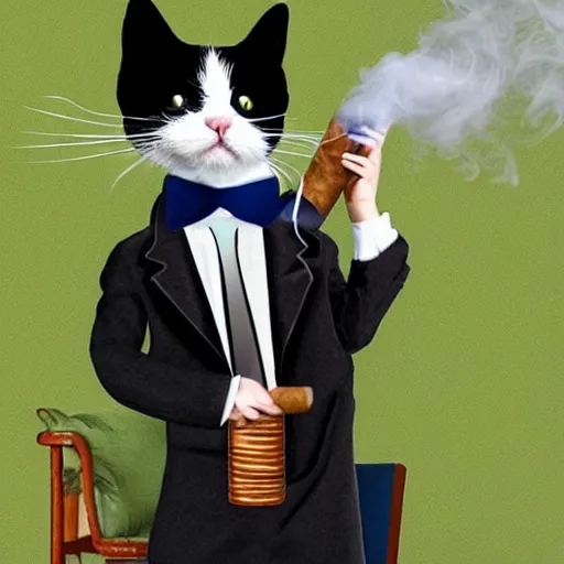 Prompt: cat wearing a suit smoking a cigar