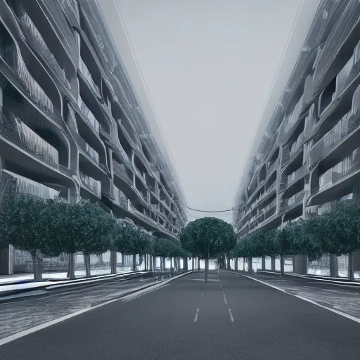 Image similar to futuristic city of Rome (as designed by Apple), Grey and White roads with green trees, octane render, 4K