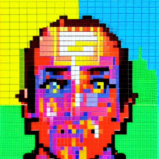 Prompt: portrait of tom sellic, vivid colors, 8 - bit pixel art