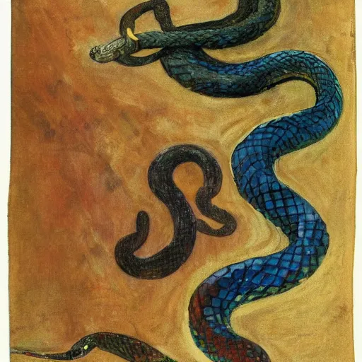 Image similar to A beautiful collage of a snake eating its own tail that seems to go on forever. electric color by Kurt Schwitters, by Henry Ossawa Tanner