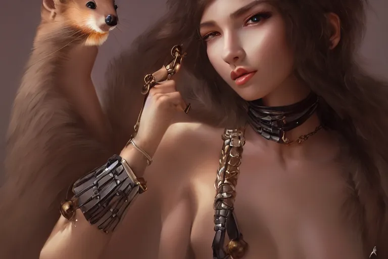 Image similar to anthropomorphic female marten wearing jewlery, made by Stanley Artgerm Lau, WLOP, Rossdraws, ArtStation, CGSociety, concept art, cgsociety, octane render, trending on artstation, artstationHD, artstationHQ, unreal engine, 4k, 8k,