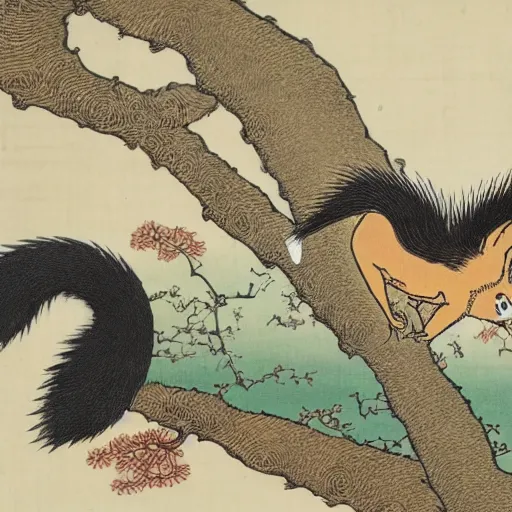 Prompt: squirrels posing, style of Hokusai,