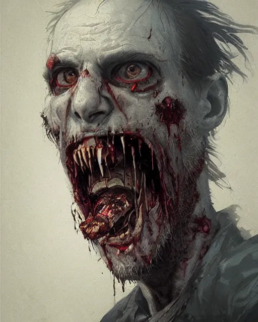 Prompt: hyper realistic photo portrait bearded zombie tongue out cinematic, greg rutkowski, james gurney, mignola, craig mullins, brom