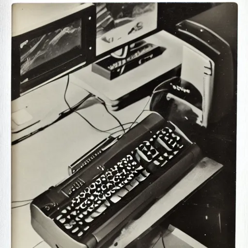 Prompt: high quality 1940s photograph of a gaming PC